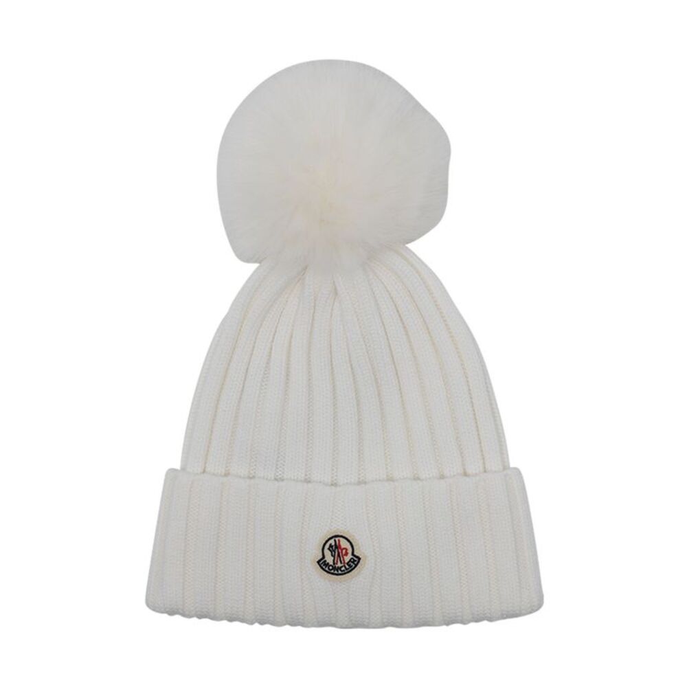Moncler Women Logo Beanie With Pon Pon